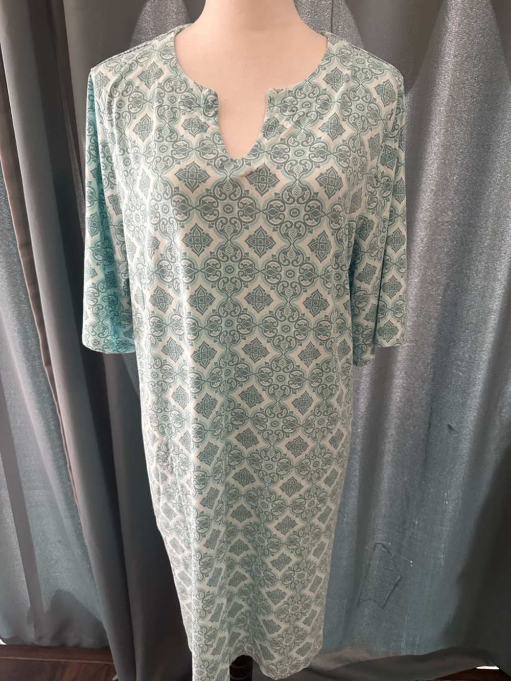 Hang Ten XXL Tunic Dress UPF 50+ Teal Geometric Print Swim Cover Up Casual